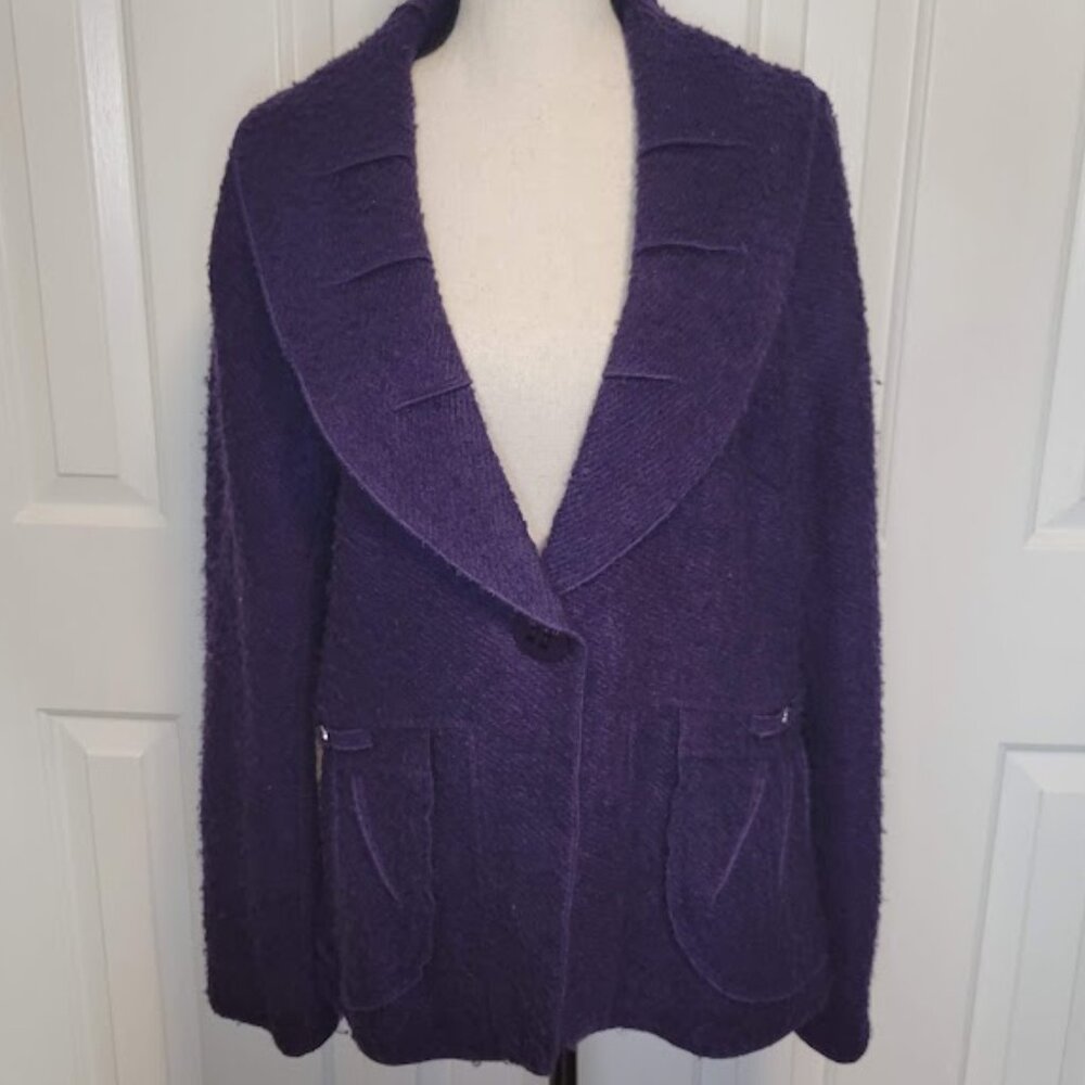 Illusion Purple Fuzzy Knit Shawl Collar Blazer Jacket Size 12